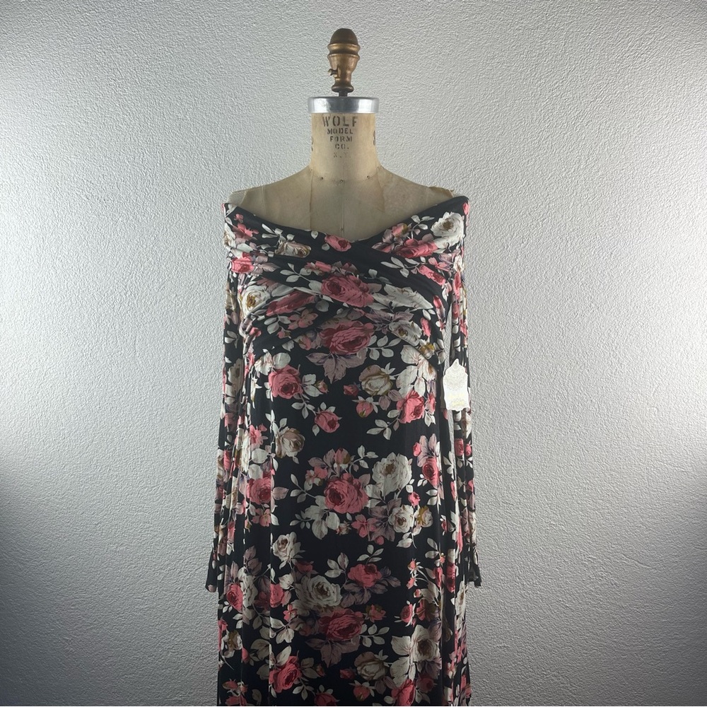 Altar’d State l S Stretch Rayon Floral Roses Off-Shoulder Cross-Over Wrap Dress